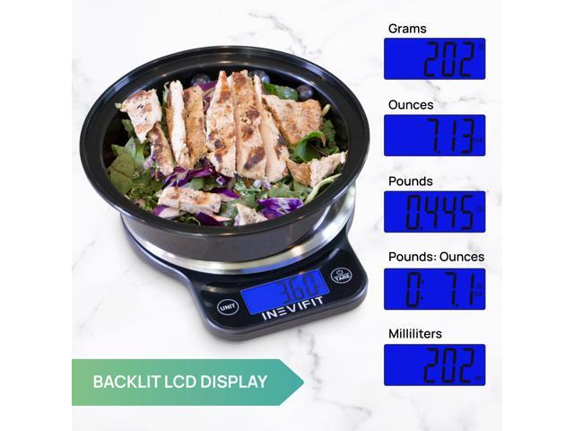 INEVIFIT DIGITAL KITCHEN SCALE, Highly Accurate Multifunction Food Scale 13 lbs 6kgs Max, Clean Modern Black with Premium Stainless Steel Finish....