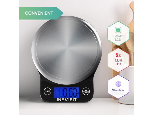 INEVIFIT DIGITAL KITCHEN SCALE, Highly Accurate Multifunction Food Scale 13 lbs 6kgs Max, Clean Modern Black with Premium Stainless Steel Finish....