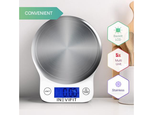 INEVIFIT DIGITAL KITCHEN SCALE, Highly Accurate Multifunction Food Scale 13 lbs 6kgs Max, Clean Modern White with Premium Stainless Steel Finish....