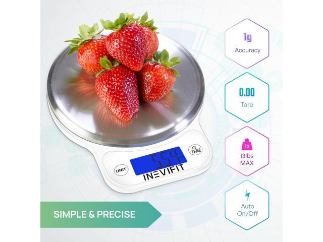 INEVIFIT DIGITAL KITCHEN SCALE, Highly Accurate Multifunction Food Scale 13 lbs 6kgs Max, Clean Modern White with Premium Stainless Steel Finish....