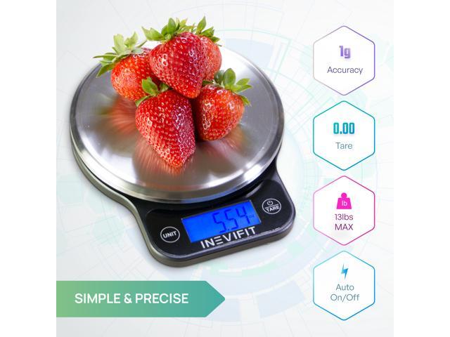 INEVIFIT DIGITAL KITCHEN SCALE, Highly Accurate Multifunction Food Scale 13 lbs 6kgs Max, Clean Modern Black with Premium Stainless Steel Finish....