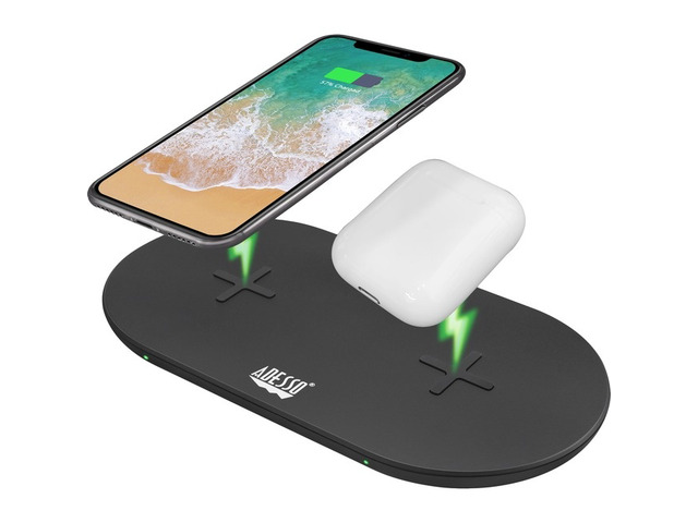 Adesso 15W Dual Wireless Charging Pad, Black