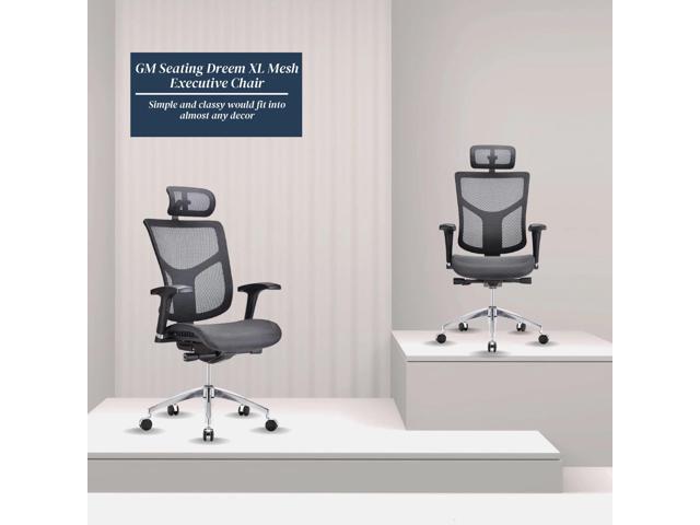 GM Seating Dreem II Ergonomic Office Chair - Mesh Hi Back Executive Desk Chair - Chrome Base with Headrest & Seat Slide - Modern Comfortable Desk...