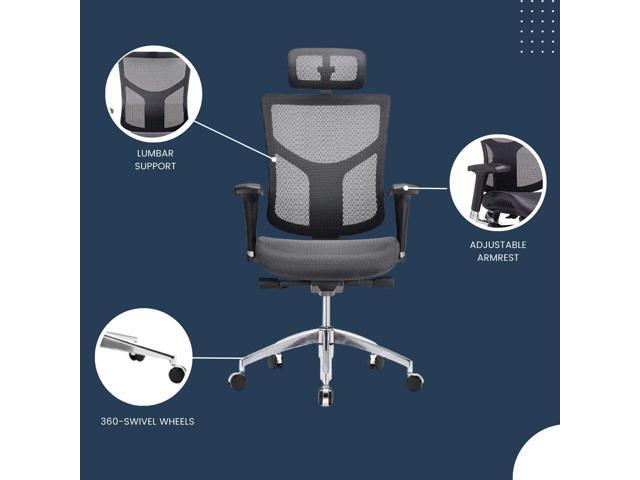 GM Seating Dreem II Ergonomic Office Chair - Mesh Hi Back Executive Desk Chair - Chrome Base with Headrest & Seat Slide - Modern Comfortable Desk...