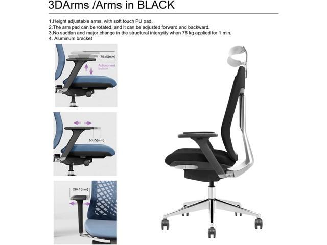 GM Seating X-Seven Task Chair - Ergonomic Office Chair with Lumber Support & Adjustable Headrest - 3D Armrest High Back Executive Desk Chair -...
