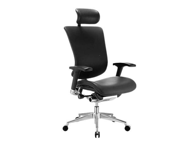 GM Seating Enklave Leather Executive Hi Swivel Chair Chrome Base with Headrest, Genuine Black Leather