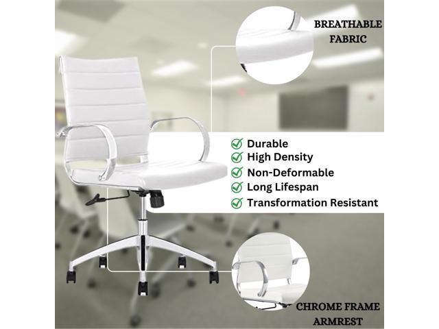 GM Seating Ribbed Mid-Back Conference Room Chairs - Lumbar Support, Modern Style Executive Chair for Home and Office - 360 Swivel Rolling Wheels -...