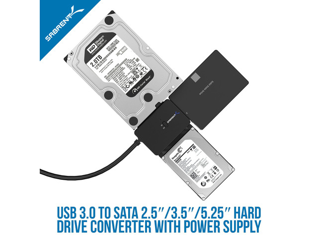 Sabrent USB 3.0 to SSD/SATA/IDE 2.5/3.5/5.25-INCH Hard Drive Converter with UL Power Supply & LED Activity Lights [10TB Support] (USB-DS12)