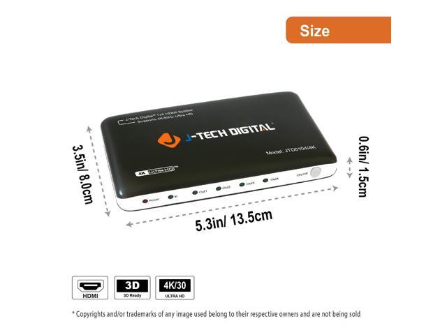 J-Tech Digital JTD0104/4K Most Advanced 4 Ports HDMI 1X4 Powered Splitter Support Ultra HD 4K 3840 A 2160 Resolution and 3D