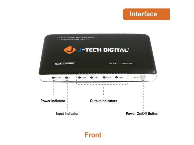 J-Tech Digital JTD0104/4K Most Advanced 4 Ports HDMI 1X4 Powered Splitter Support Ultra HD 4K 3840 A 2160 Resolution and 3D