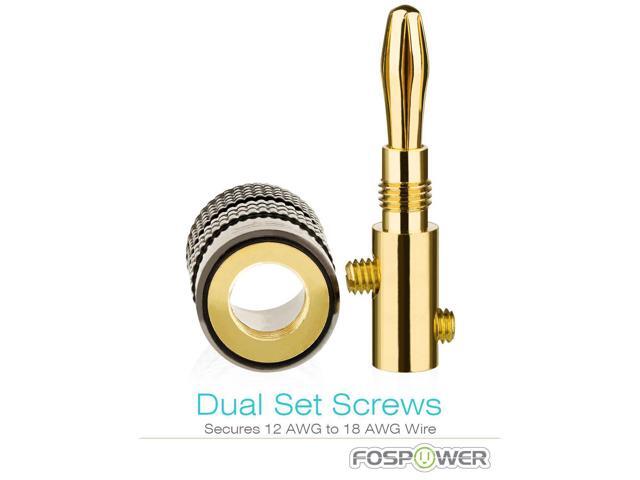 FosPower Banana Plugs 12 Pairs / 24 pcs, Closed Screw 24K Gold Plated Speaker Plug Connectors for Speaker Wire, Wall Plate, Home Theater