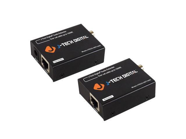 J-Tech Digital Optical/Coaxial Digital Audio Extender/Converter Over Single Cat5e/6 Cable (PoC) up to 990' (300m) for Dolby Digital, DTS 5.1,...