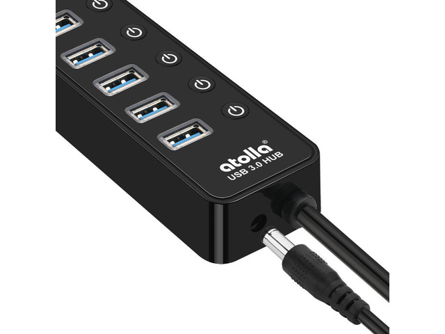 powered usb 3.0 hub, atolla usb 3.0 data hub 11 ports - 7 usb 3.0 data ports + 4 smart charging port with individual on/off swi