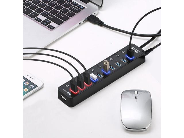 powered usb 3.0 hub, atolla usb 3.0 data hub 11 ports - 7 usb 3.0 data ports + 4 smart charging port with individual on/off swi