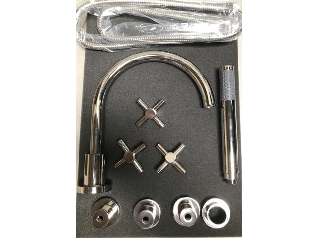 Phylrich D2134C1 BASIC Deck Tub Set with Hand Shower - Tubular Cross Handles - Polished Nickel