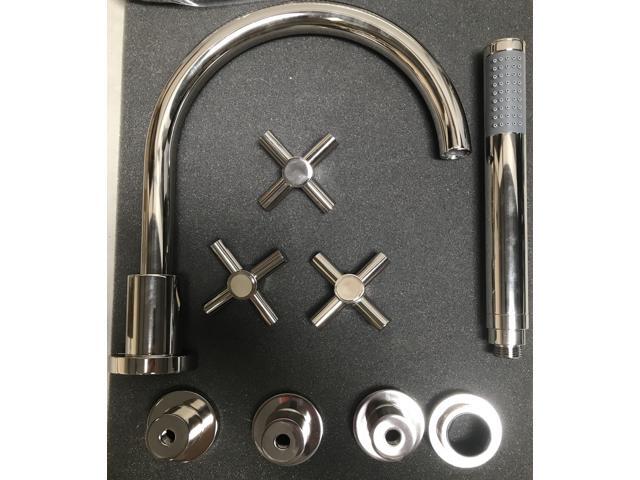 Phylrich D2134C1 BASIC Deck Tub Set with Hand Shower - Tubular Cross Handles - Polished Nickel