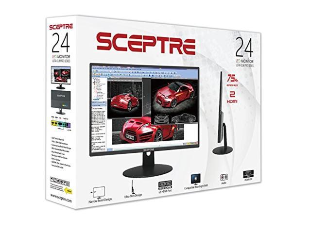 Sceptre E248W-19203R 24' Ultra Thin 75Hz 1080p LED Monitor 2x HDMI VGA Build-in Speakers, Metallic Black 2018 (E248W-19203R)