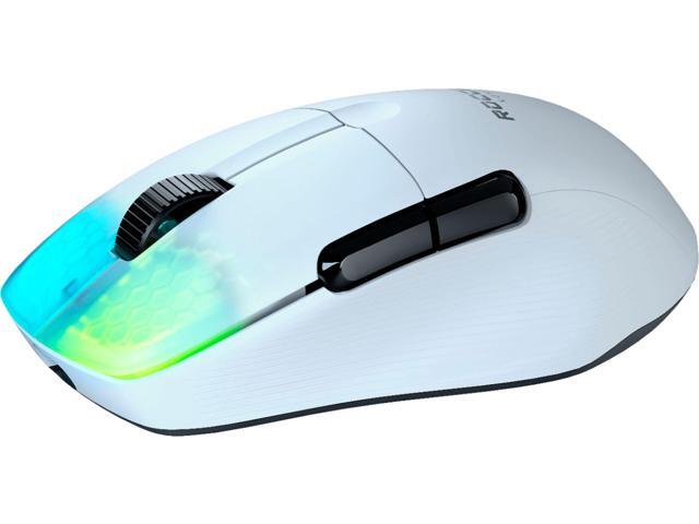 roccat kone pro air ergonomic performance wireless pc gaming mouse with 19k dpi optical sensor, aluminum scroll wheel, & aimo rgb lighting - white