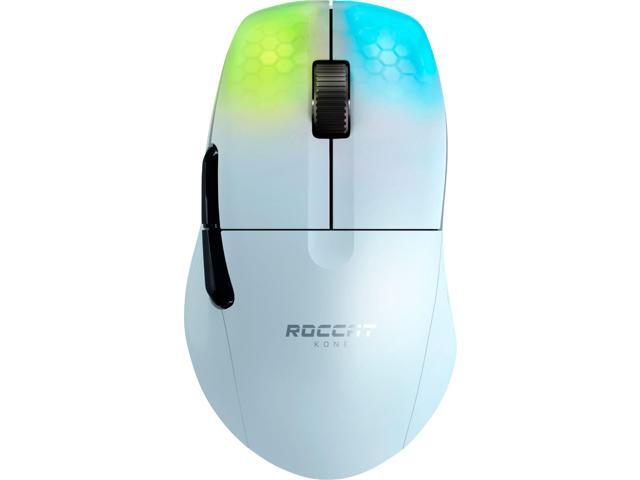 roccat kone pro air ergonomic performance wireless pc gaming mouse with 19k dpi optical sensor, aluminum scroll wheel, & aimo rgb lighting - white