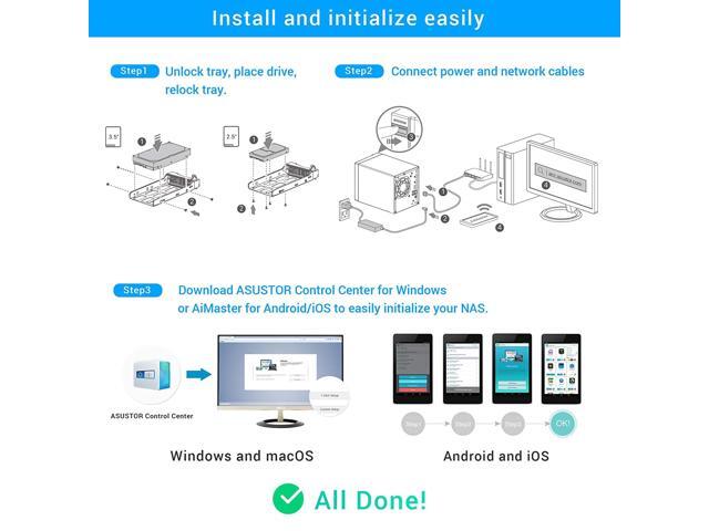 Asustor AS6404T 4 Bay NAS + Free exFAT License, 1.5GHz Quad-Core, 8GB RAM, Network Attached Storage, Home or Business Data Media Server (Diskless)