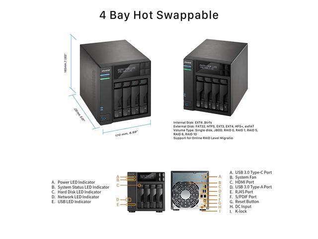 Asustor AS6404T 4 Bay NAS + Free exFAT License, 1.5GHz Quad-Core, 8GB RAM, Network Attached Storage, Home or Business Data Media Server (Diskless)
