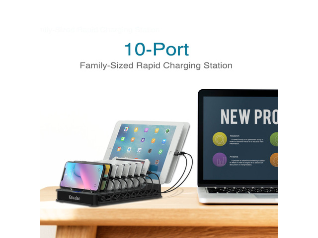 10 Port USB Charging Station Dock & Organizer, Universal Desktop Tablet & Smartphone Multi-Device 10 Port USB Charger Hub with Auto Detect Smart...