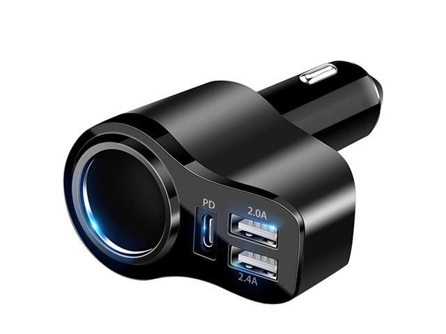 4 in 1 USB C Car Charger, 36W Multi USB Cigarette Lighter Adapter, Socket Splitter with 3 USB Ports, 12V/24V Dual USB Type C PD Fast Car Charger...