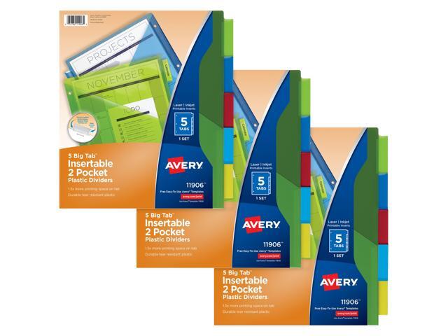Avery 5-Tab Dividers, Big Tab, 2 Pockets, 3 Sets (71906)