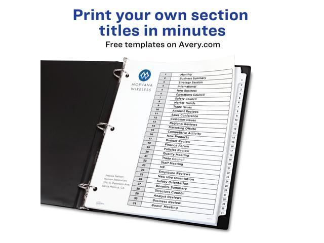 Avery Ready Index 31 Tab Dividers, Customizable TOC, 6 Sets (11827)