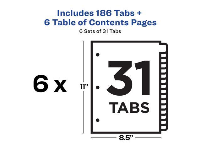 Avery Ready Index 31 Tab Dividers, Customizable TOC, 6 Sets (11827)