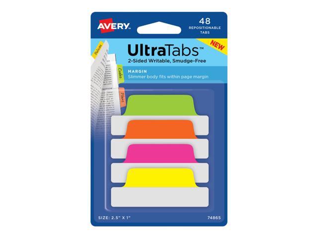 Avery Tabs Repositionable 2-Sided 2-1/2'x1' 48/PK AST Neon 74865