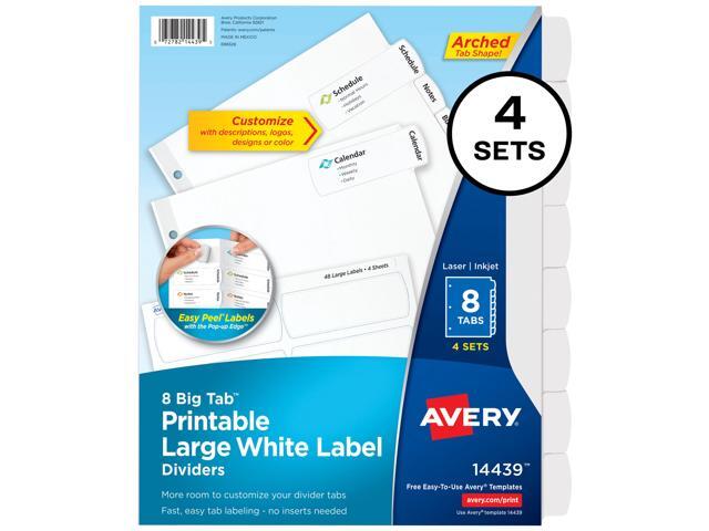 Avery AVE14439 Easy Peel Label Tab Divider, 8 Tab White - Pack of 6