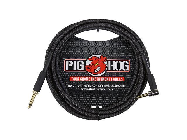 Pig Hog Instrument Cable Black Woven 1/4' to 1/4' Right Angle 10 ft. Black Woven