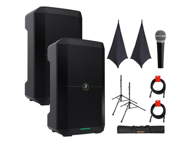 Mackie Thump Go 8' Portable Bluetooth Battery-Powered Loudspeaker (Pair) Bundle with 2x On-Stage SSA100 Speaker Stand Skirt, Auray SS-47S-PB Steel...
