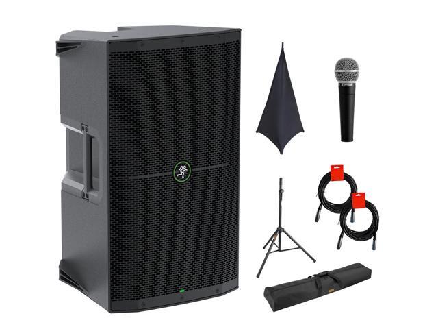 Mackie Thump212 1400W 12' Powered PA Loudspeaker System Bundle with On-Stage SSA100 Speaker Stand Skirt, Auray Adjustable Speaker Stand, Stand Bag,...