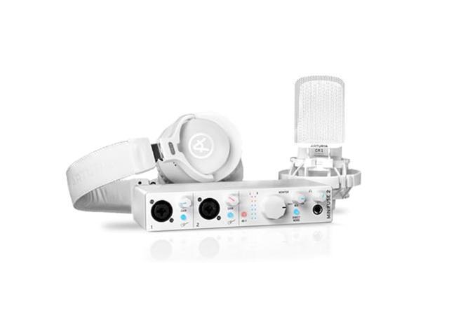 Arturia MiniFuse Recording Pack (White) Bundle with Headphone Holder For Mic Stand and Kellards Microphone Stand
