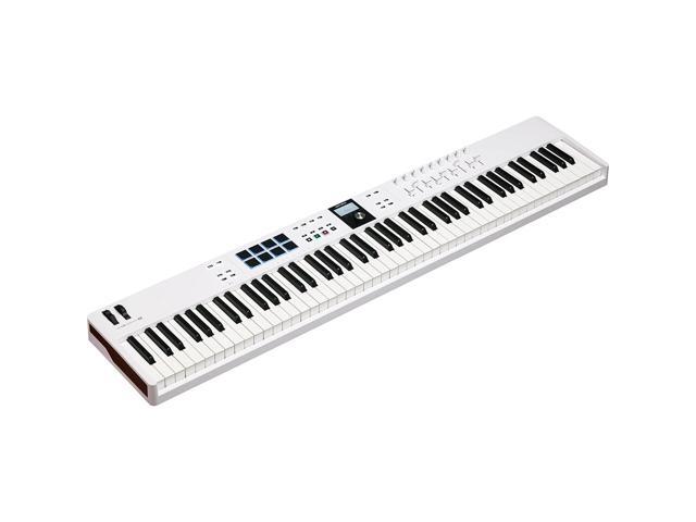 Arturia KeyLab Essential 88 mk3 88 key USB MIDI Controller with Software (White) Bundle with Auray Universal Piano-Style Sustain Pedal, Hosa Black...