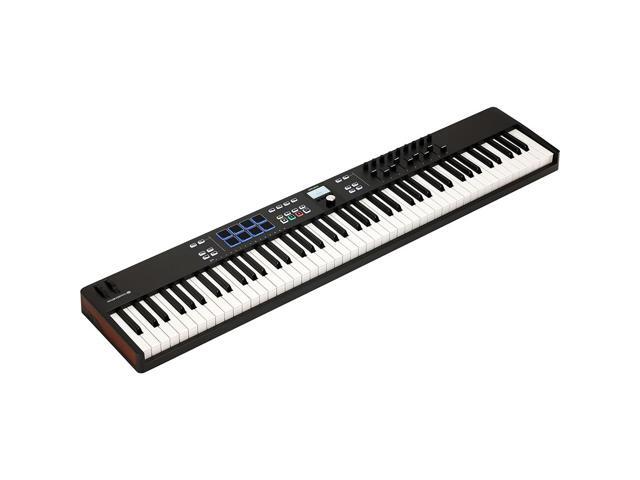 Arturia KeyLab Essential 88 mk3 88 key USB MIDI Controller with Software (Black) Bundle with Auray Universal Piano-Style Sustain Pedal, Hosa Black...