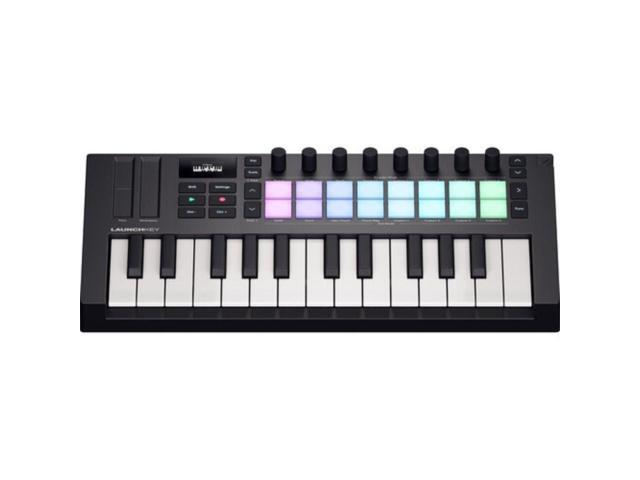 Novation Launchkey Mini 25 MK4 USB MIDI Keyboard Controller (25 Mini Keys) Bundle with Auray FP-P1L Universal Piano-Style Sustain Pedal and Hosa...