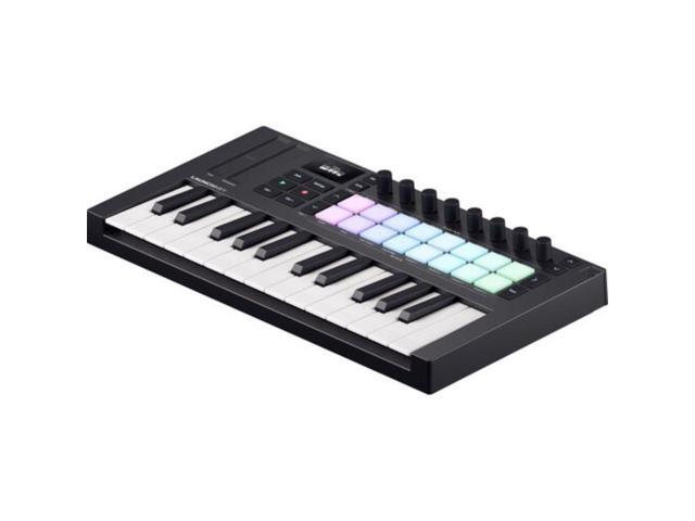 Novation Launchkey Mini 25 MK4 USB MIDI Keyboard Controller (25 Mini Keys) Bundle with Auray FP-P1L Universal Piano-Style Sustain Pedal and Hosa...