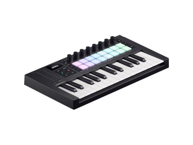 Novation Launchkey Mini 25 MK4 USB MIDI Keyboard Controller (25 Mini Keys) Bundle with Auray FP-P1L Universal Piano-Style Sustain Pedal and Hosa...
