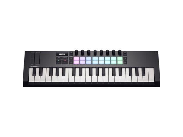 Novation Launchkey Mini 37 MK4 USB MIDI Keyboard Controller (37 Mini Keys) Bundle with Auray FP-P1L Universal Piano-Style Sustain Pedal and Hosa...