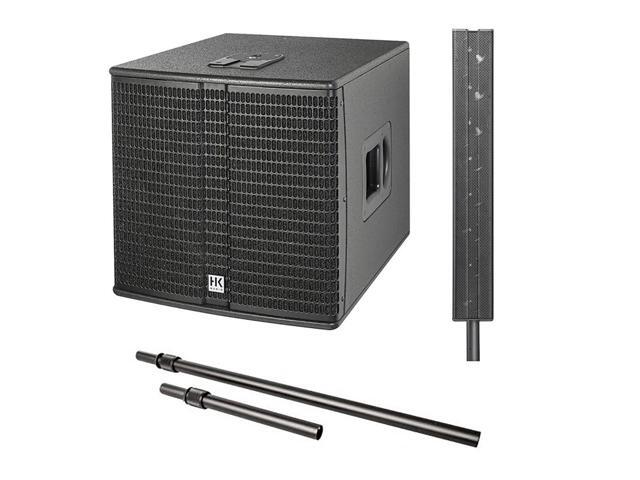 HK AUDIO E 115 SUB D 2400W 15' Powered Subwoofer Bundle with HK AUDIO E 835 Mid/High Powered Column Line Array Speaker Unit and ELEMENTS EP1...