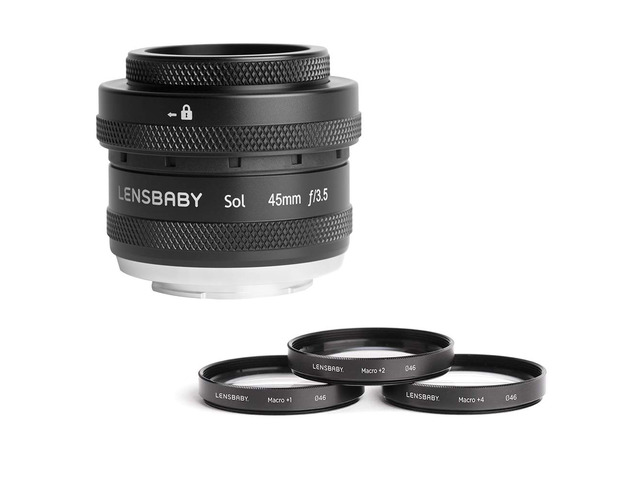 Lensbaby Sol 45mm f/3.5 Lens for Fuji X Cameras with Lensbaby 46mm Macro Filters Bundle