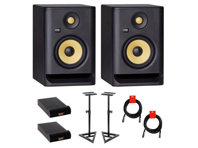 KRK ROKIT 5 G4 5' 2-Way Studio Monitor (Pair) Bundle with Studio Monitor Stands (Pair), 2x Small Pad & 2x XLR Cable