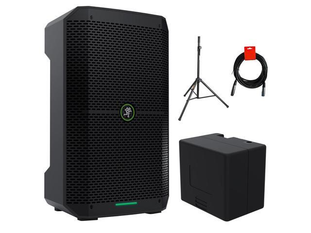 Mackie Thump Go 8' Portable Bluetooth Battery-Powered Loudspeaker Bundle with Mackie Thump Go Battery, Auray SS-4420 Steel Speaker Stand, and 20'...
