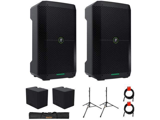 Mackie Thump Go 8' Portable Bluetooth Battery-Powered Loudspeaker (Pair) Bundle with 2x Mackie Thump Go Battery, Auray SS-47S-P Speaker Stand with...