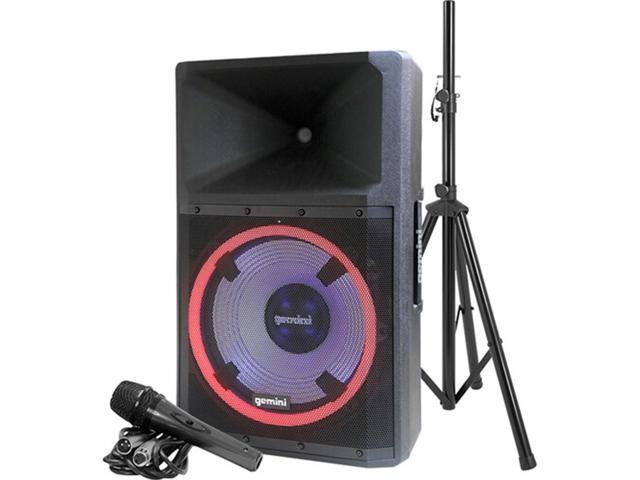 Gemini Sound GSP-L2200PK Indoor 2200 Watt with 15' Inch Woofer, LED Party Lights, Built in Media Player, and Included Microphone and Speaker Stand...