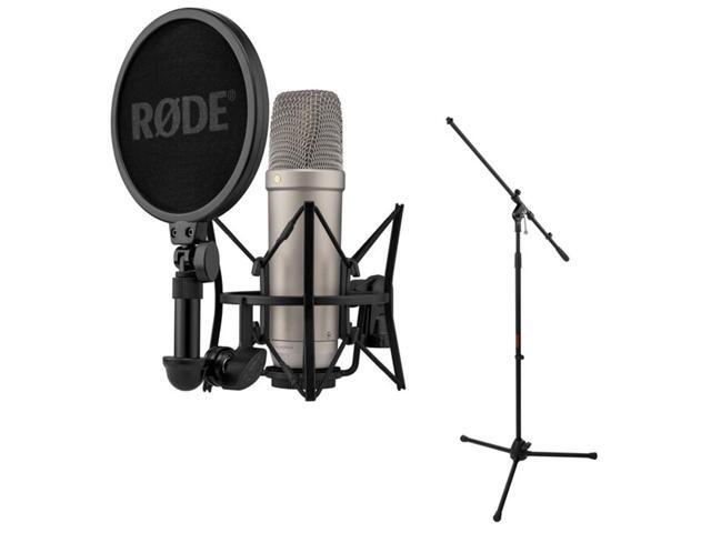 Rode NT1 (Silver)5th Generation Hybrid Studio Condenser Microphone Bundle with Mic Stand with Fixed Boom