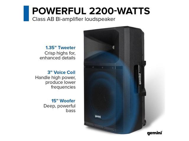 Gemini Sound GSP-2200: Elite 2200W 15' Active DJ PA Speaker with Bluetooth Stereo, Integrated 3-Channel Mixer Bundle with Steel Speaker Stand,...